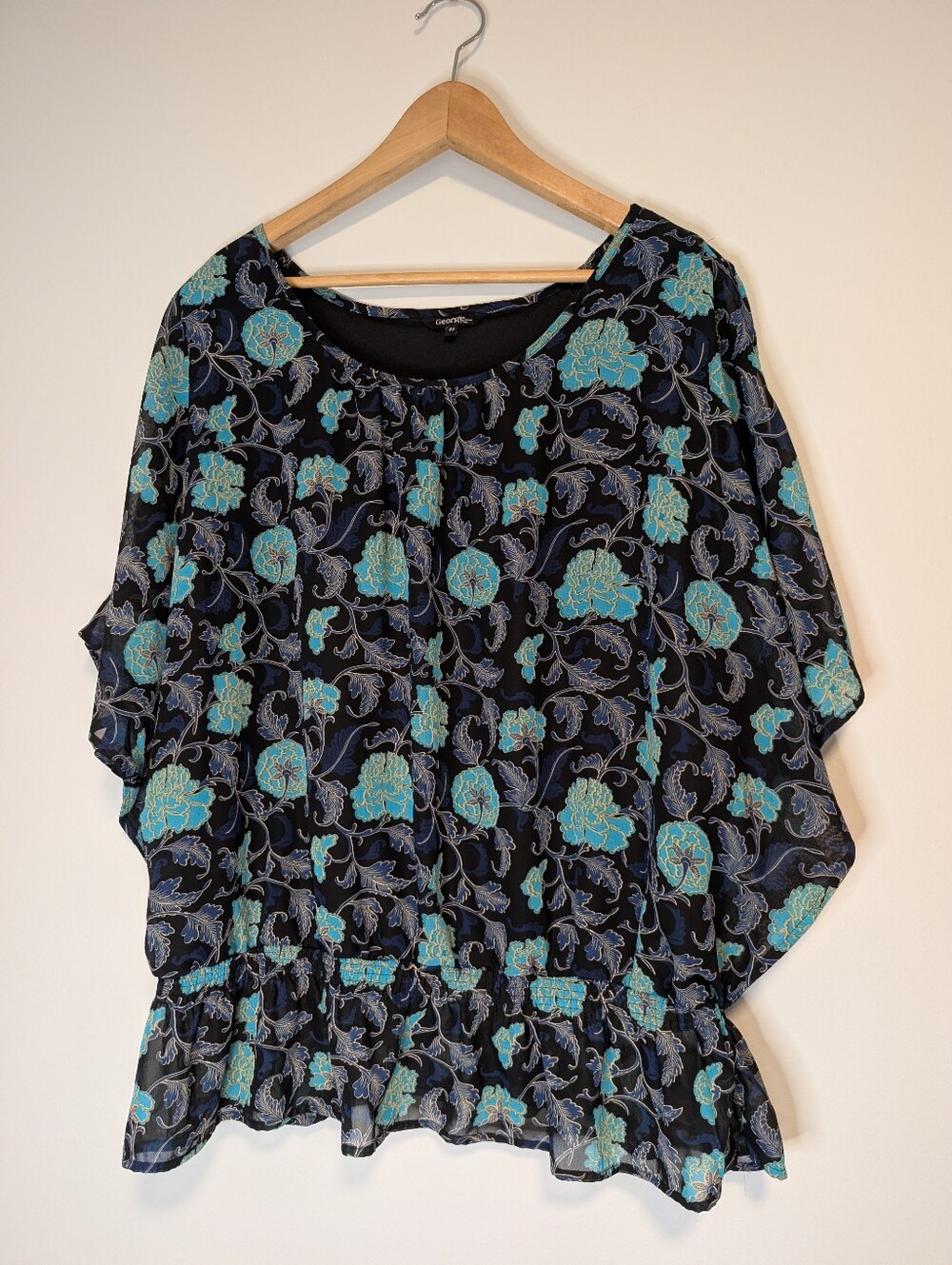 XXL Super Stretchy George Black with Teal Floral Print Top